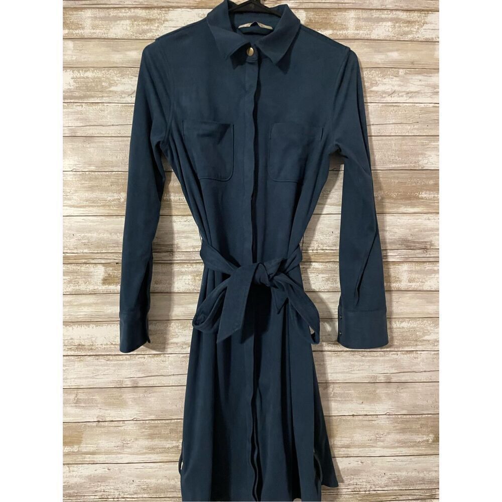Soft Surroundings Faux Suede Snap  Button Long Sleeve Teal Dress XS Belt…